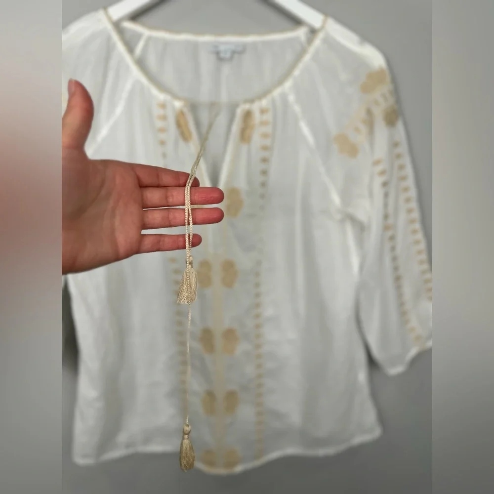 GAP Sheer Lightweight Embroidered Boho Tassel Top Blouse Medium